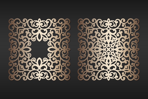 Marcos de encaje de papel cortado con láser, ilustración. Marco de fotos de recorte ornamental, plantilla para cortar. Elemento para invitación de boda y tarjeta de felicitación.