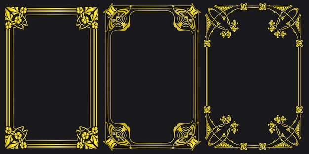 Marcos con estilo Art Nouveau ornamento de oro conjunto vectorial