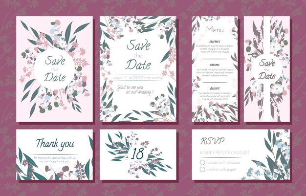 Marcos de eucalipto en la colección de tarjetas de boda rústicas