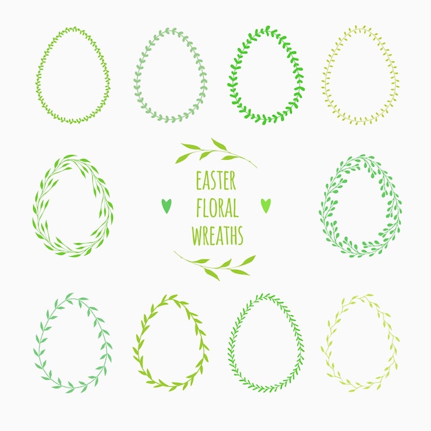 Marcos florales vectoriales en forma de huevos para decoraciones de pascua marcos verdes de pascua