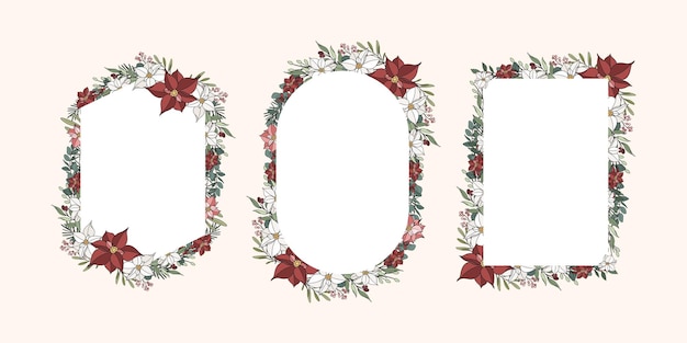 Marcos de flores de Navidad dibujados a mano