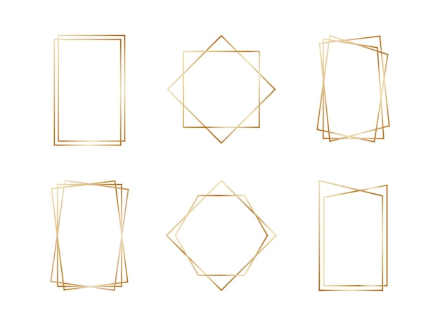 Marcos geométricos dorados en estilo art deco Bordes dorados de lujo para invitación de boda Conjunto poligonal de línea delgada para decoración de invitación Ilustración vectorial aislada sobre fondo blanco