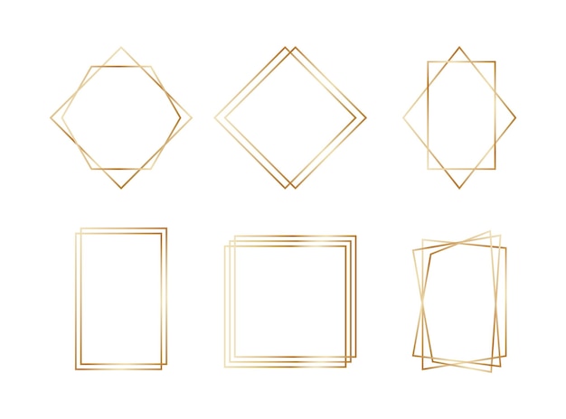 Marcos geométricos dorados en estilo art deco Bordes dorados de lujo para invitación de boda Conjunto poligonal de línea delgada para decoración de invitación Ilustración vectorial aislada sobre fondo blanco