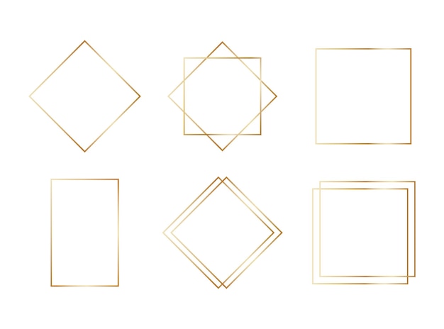 Marcos geométricos dorados en estilo art deco Bordes dorados de lujo para invitación de boda Conjunto poligonal de línea delgada para decoración de invitación Ilustración vectorial aislada sobre fondo blanco