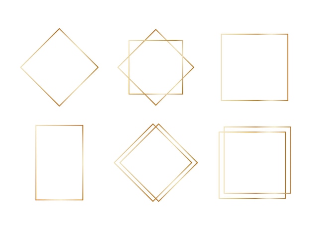 Marcos geométricos dorados en estilo art deco bordes dorados de lujo para invitación de boda conjunto poligonal de línea delgada para decoración de invitación ilustración vectorial aislada sobre fondo blanco