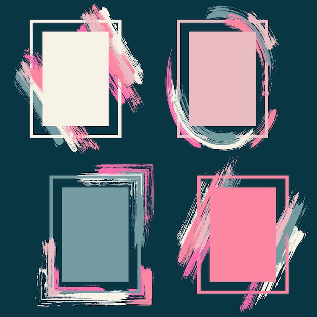 Vector marcos de glamour con bordes de colección de vectores de trazos de pincel con pintura rosa blanca y gris