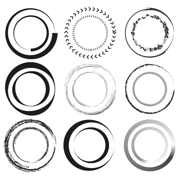 Marcos grunge circulares variados Conjunto de bordes redondos abstractos Elementos circulares decorativos