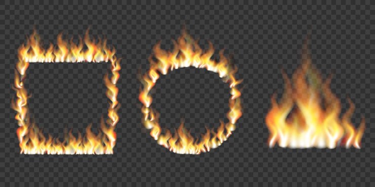 Vector marcos hechos de fuego juego de fuego realista llamas de fuego rojas para su uso en ilustraciones oscuras