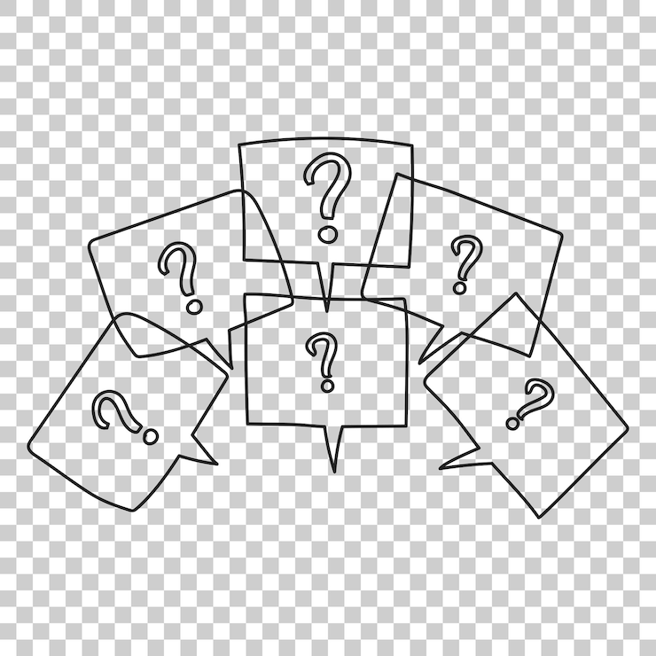 Vector marcos de interrogación en burbujas de pensamiento arte de líneas dibujadas a mano ilustración vectorial de dibujos animados en fondo aislado