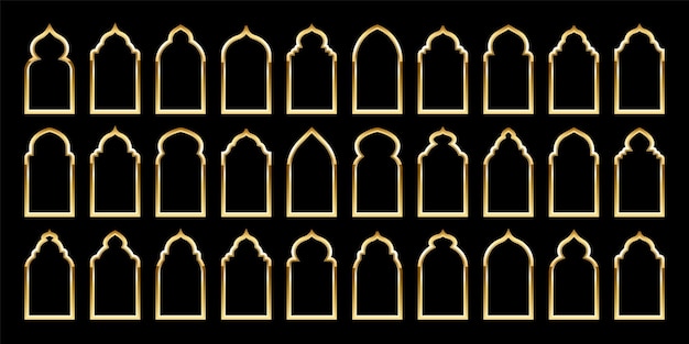 Marcos islámicos de estilo oriental formas doradas árabes ventanas y arcos bandera ornamental tradicional