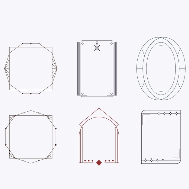 Marcos de línea de arco estéticos minimalistas Formas lineales modernas con chispas en fondo negro Simpl
