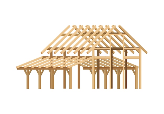 Marcos de madera para el techo y las paredes de una casa inacabada en un sitio de construcción
