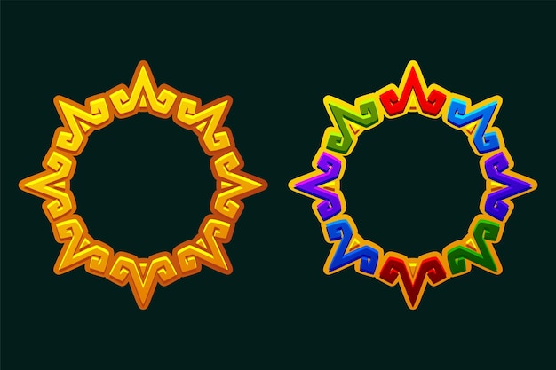 Marcos mayas Azteca disco solar símbolo del sol y diadema que representa el sol azteca marcos APP vacíos para sus juegos o tragamonedas