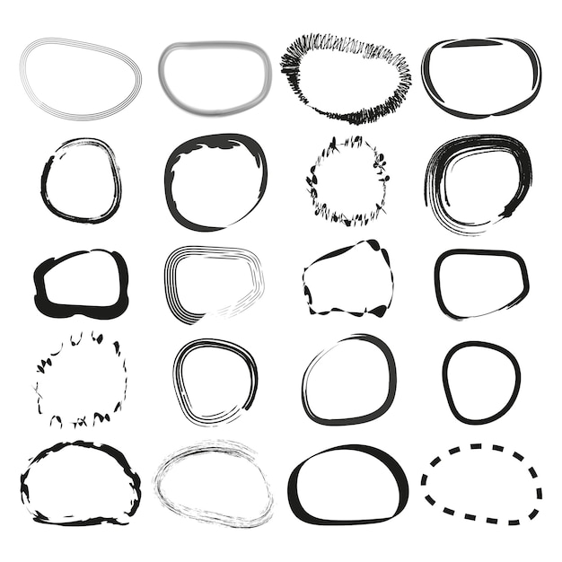 Marcos ovales abstractos dibujados a mano Formas vectoriales Fronteras artísticas Conjunto Diseño minimalista moderno