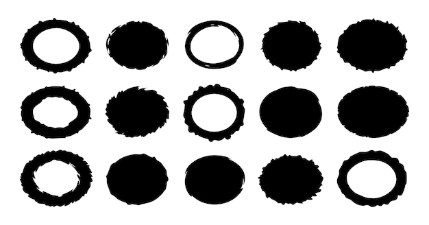 Marcos de pincel circular dibujados a mano Grunge y conjunto de texturas de tinta