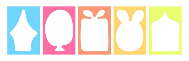 Marcos de rectángulo en blanco multicolores de Doodle dibujados a mano Marco en forma de liebre globo con orejas ventana de caja de regalo con cortinas Caja de texto simple con espacio de copia para historias o tarjetas de redes sociales