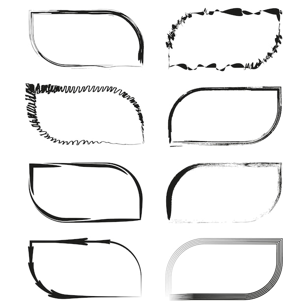 Marcos redondeados abstractos Nueve diseños decorativos Vector en blanco y negro Conjunto de bordes artísticos