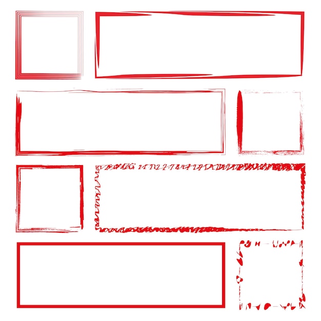 Marcos rojos dibujados a mano Formas rectangulares y cuadradas Conjunto de bordes bocetados Ilustración vectorial