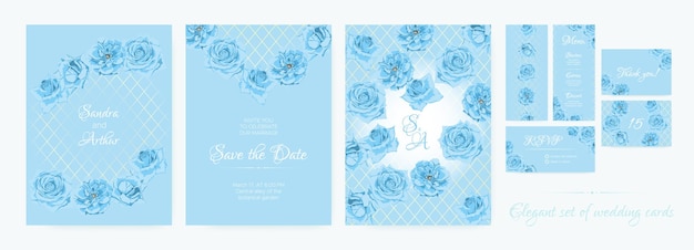 Vector marcos de rosas en colección elegante de invitación de acuarela