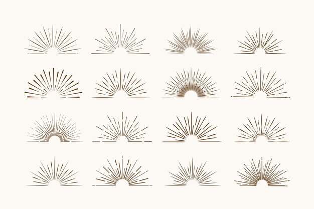 Marcos Sunburst en estilo retro sobre fondo claro. Etiqueta Starburst. Banner de luz.