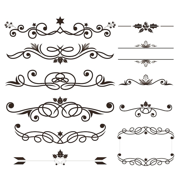 Marcos vintage de oro Conjunto de bordes decorativos Conjunto del ornamento floral Decoración antigua vectorial