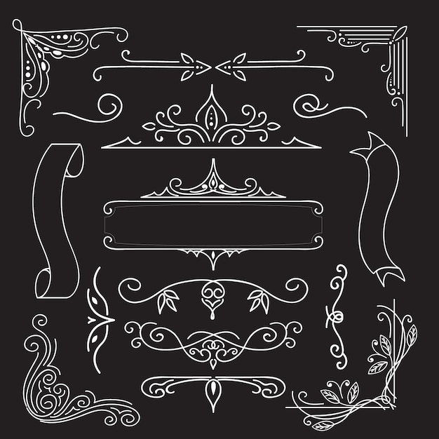 Marcos vintage de oro Conjunto de bordes decorativos Conjunto del ornamento floral Decoración antigua vectorial