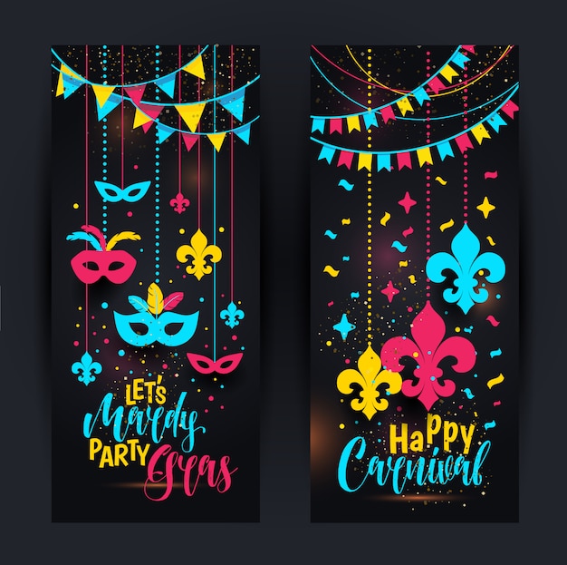 Mardi gras banners coloreados con máscara.