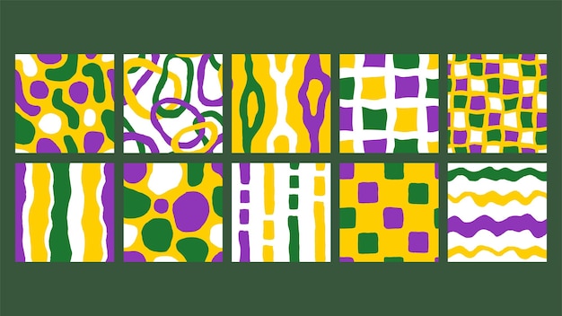 Mardi Gras Minimal Abstract Patrones sin costuras Conjunto de fondos geométricos dibujados a mano Colección