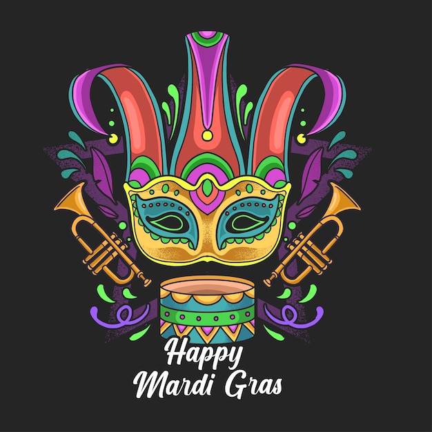 Vector mardi gras música carnaval mascarada festival