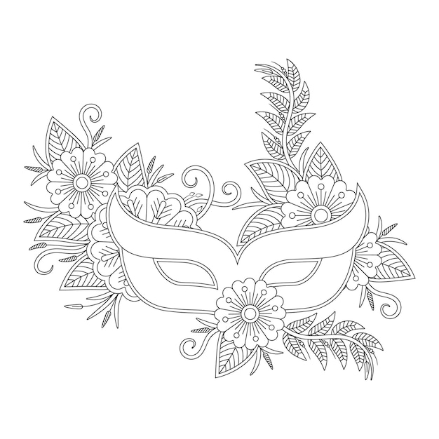 Mardi Gras Musk Coloring Pages para el estilo de dibujo con mehndi floral