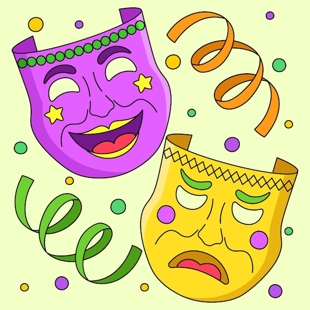 Vector mardi gras tragedia y comedia máscaras coloreadas