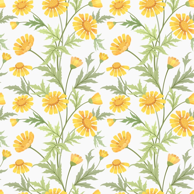 Margarita amarilla hermosa flores textil de tela de patrones sin fisuras.