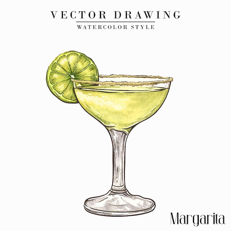 Vector margarita cóctel alcohólico vector estilo acuarela vintage