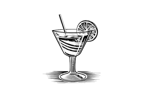 Vector margarita cóctel grabado aislado bebida vector ilustración composición de boceto en blanco y negro