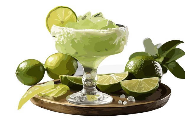 Margarita congelada adornada con limón aislado en ilustración de arte vectorial blanco