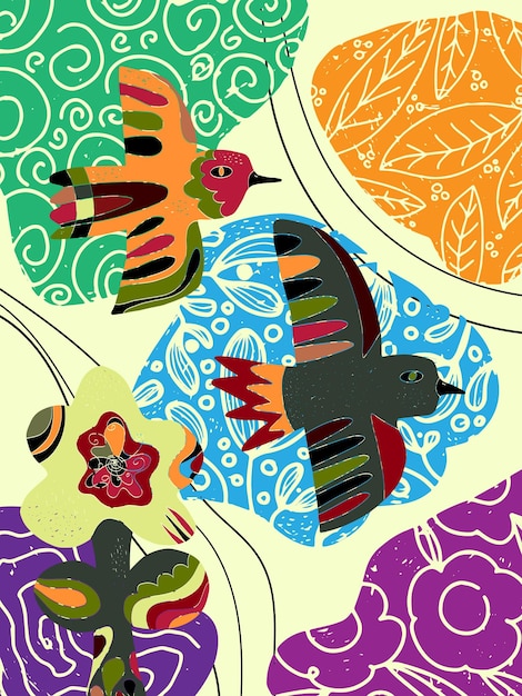 Margaritas en estilo garabato con manchas de colores Patrón sin costura vectorial