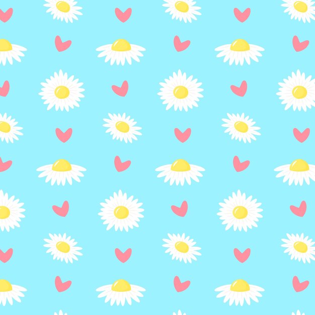 margaritas, flores, y, corazones, seamless, patrón, creativo, niños, textura, vector, ilustración