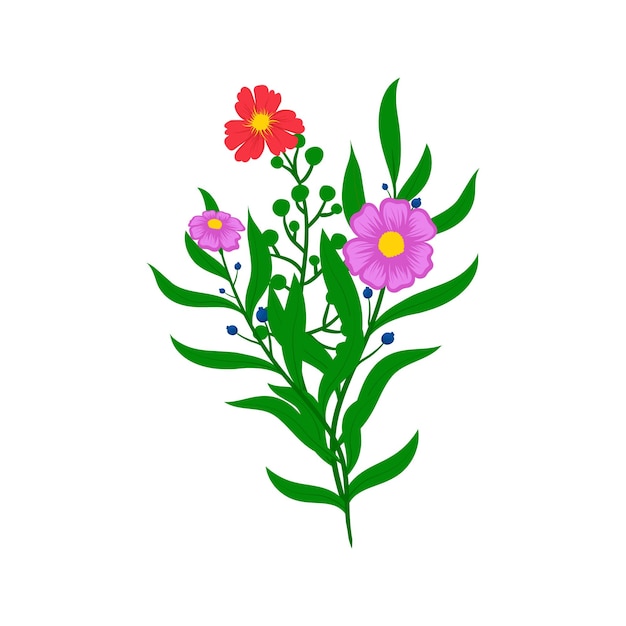 Margaritas verano flor roja y púrpura vector floral en ilustración sobre fondo blanco