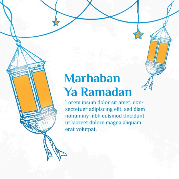 Marhaban Ya Ramadán saludando con una sola linterna amarilla