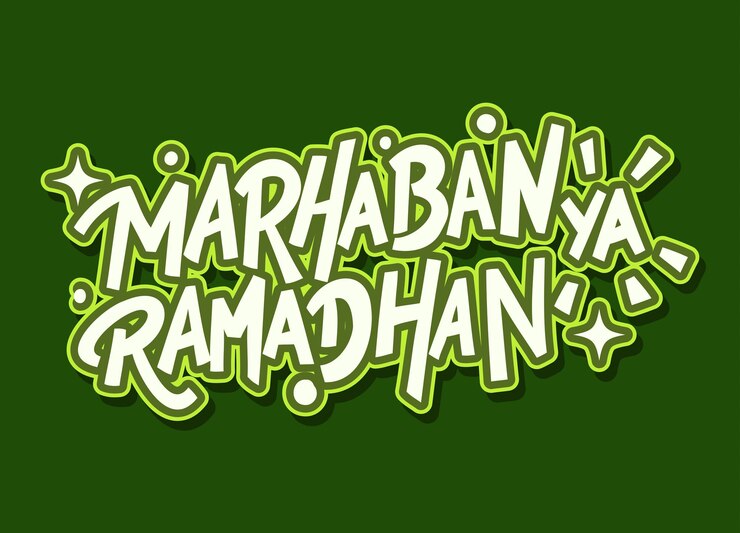 Marhaban ya Ramadán texto de letras a mano con color verde fresco