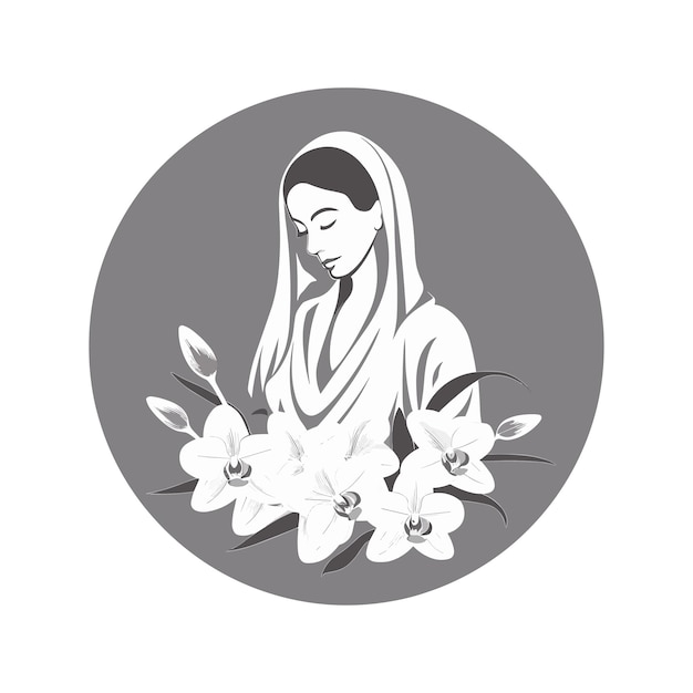 María madre sosteniendo un ramo de orquídeas