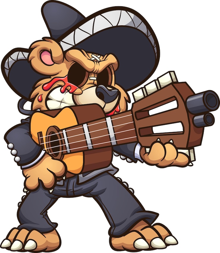 Vector mariachi teddy bear llorando sangre y sosteniendo una guitarra