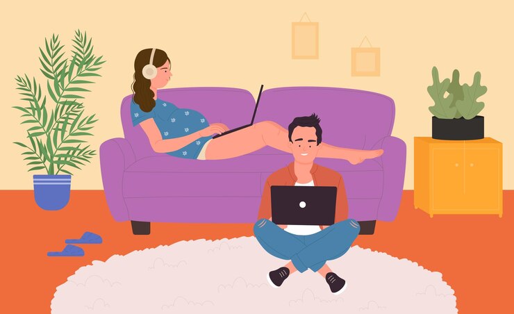 Vector el marido y la esposa embarazada pasan tiempo juntos en el interior del concepto de familia feliz