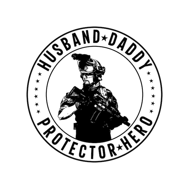 Vector marido papá protector héroe veterano diseño de camiseta