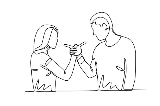 Un marido y su esposa se pelearon señalándose el uno al otro Problema de relación dibujo en línea