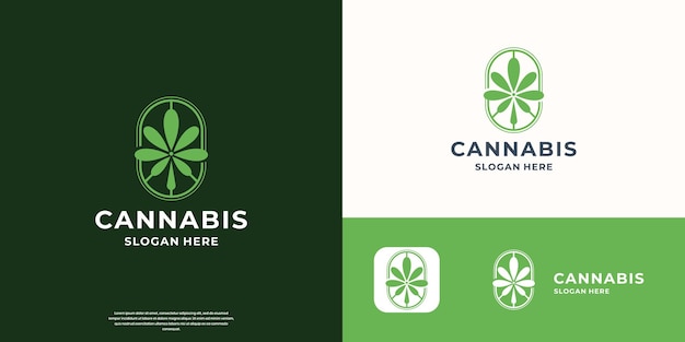 La marihuana médica ganja el logotipo del cáñamo moderno Hipster Orgánico