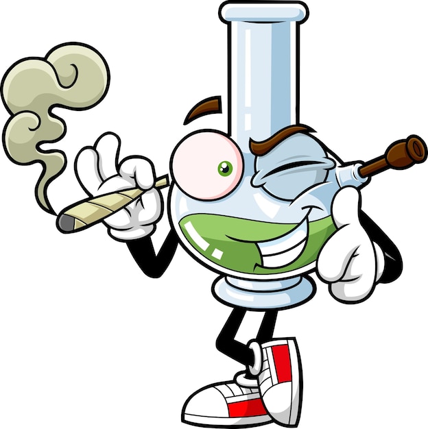 Marijuana Bong personaje de dibujos animados fumando un porro y guiñando