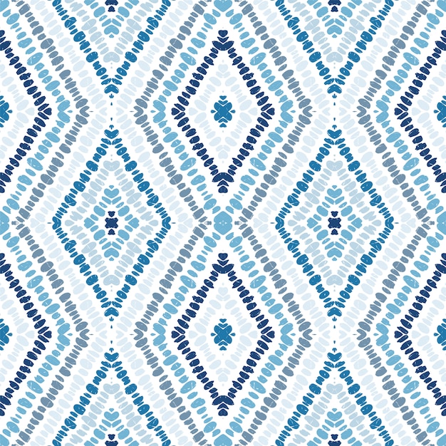 Marina Batik Geometría de patrones sin fisuras. Triángulos de aciano Motivo de vector indio. Impresión de moda rombo. Rayas.