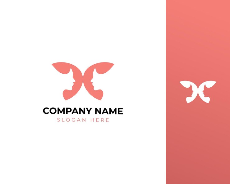 Vector mariposa de belleza y logotipo minimalista de dos caras con degradado rosa suave
