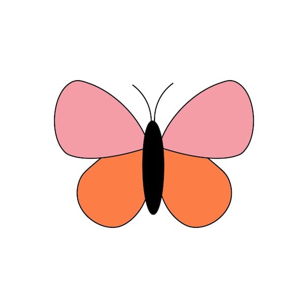 Mariposa de clipart vectorial en estilo retro Imagen aislada de stock sobre un fondo blanco